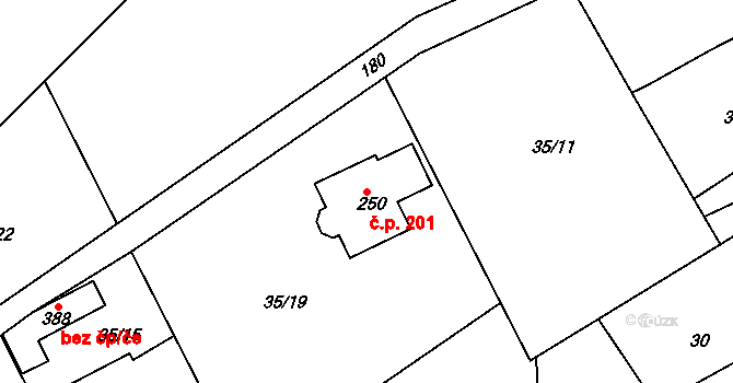 Tachlovice 201 na parcele st. 250 v KÚ Tachlovice, Katastrální mapa