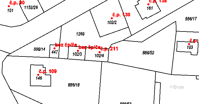 Pačejov-nádraží 211, Pačejov na parcele st. 102/4 v KÚ Pačejov, Katastrální mapa