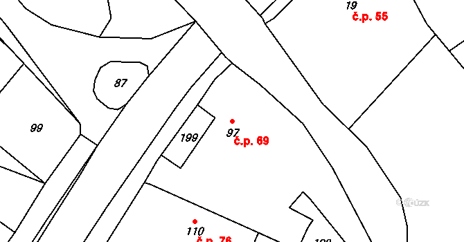 Opatovice nad Labem 69 na parcele st. 97 v KÚ Opatovice nad Labem, Katastrální mapa