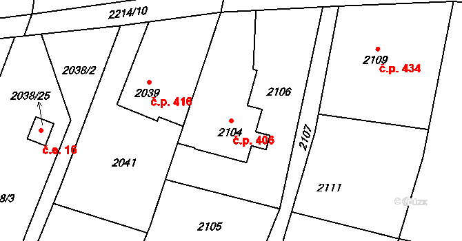 Dětmarovice 406 na parcele st. 2104 v KÚ Dětmarovice, Katastrální mapa