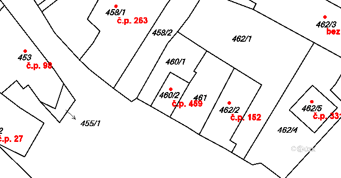 Chotíkov 459 na parcele st. 460/2 v KÚ Chotíkov, Katastrální mapa