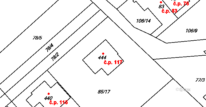 Štěpánovsko 117, Týniště nad Orlicí na parcele st. 444 v KÚ Štěpánovsko, Katastrální mapa