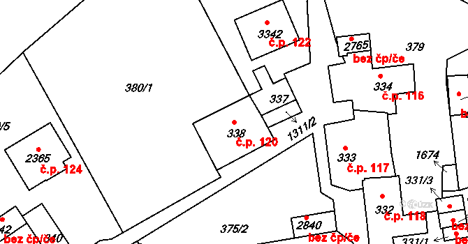 Horní Brána 120, Český Krumlov na parcele st. 338 v KÚ Český Krumlov, Katastrální mapa