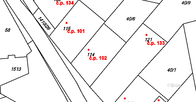 Velká Černoc 102, Měcholupy na parcele st. 114 v KÚ Velká Černoc, Katastrální mapa