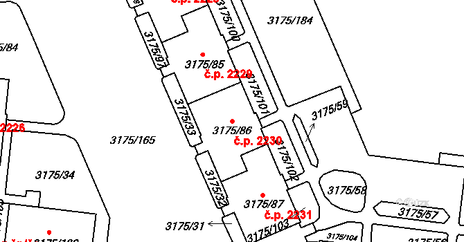Louny 2230 na parcele st. 3175/86 v KÚ Louny, Katastrální mapa
