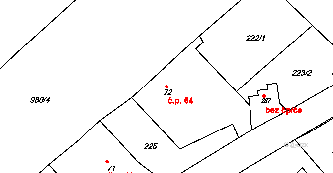 Lípa nad Orlicí 64 na parcele st. 72 v KÚ Lípa nad Orlicí, Katastrální mapa