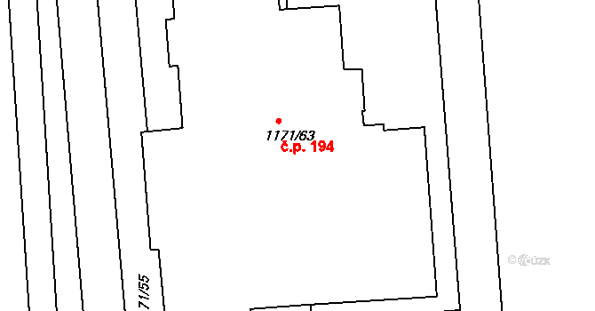 Hlohovec 194 na parcele st. 1171/63 v KÚ Hlohovec, Katastrální mapa
