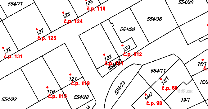 Kravsko 121 na parcele st. 122 v KÚ Kravsko, Katastrální mapa