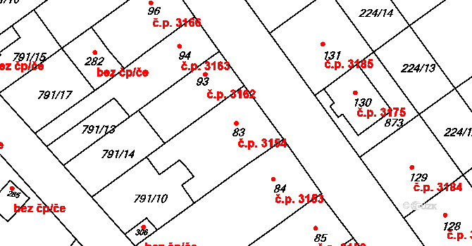 Znojmo 3154 na parcele st. 83 v KÚ Znojmo-Hradiště, Katastrální mapa