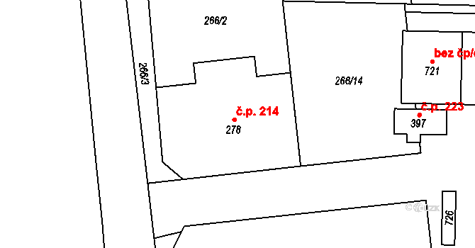 Lobodice 214 na parcele st. 278 v KÚ Lobodice, Katastrální mapa