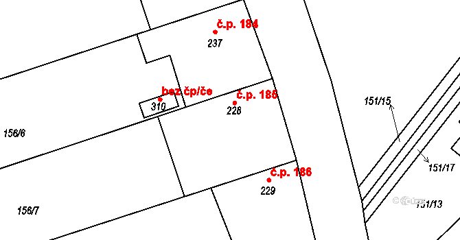 Hrubý Jeseník 185 na parcele st. 228 v KÚ Hrubý Jeseník, Katastrální mapa