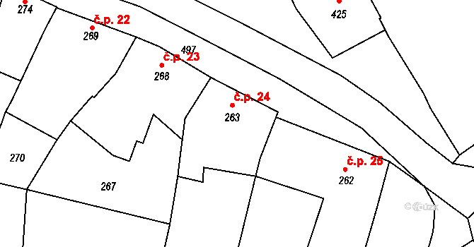 Přerov V-Dluhonice 24, Přerov na parcele st. 263 v KÚ Dluhonice, Katastrální mapa