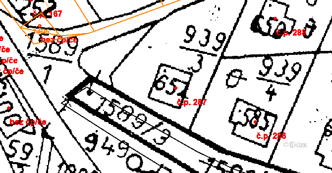 Zbraslavice 287 na parcele st. 652 v KÚ Zbraslavice, Katastrální mapa