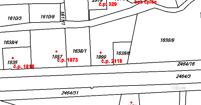 Jablonec nad Nisou 2118 na parcele st. 1999 v KÚ Jablonec nad Nisou, Katastrální mapa