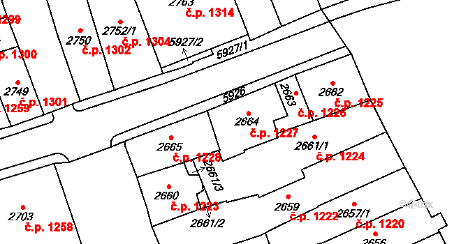 Jihlava 1227 na parcele st. 2664 v KÚ Jihlava, Katastrální mapa