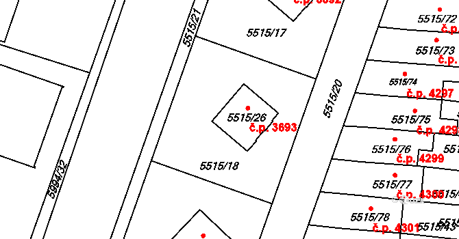 Jihlava 3693 na parcele st. 5515/26 v KÚ Jihlava, Katastrální mapa