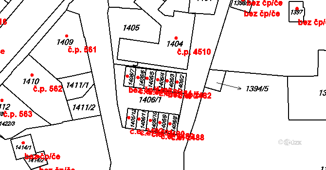 Jihlava 2483 na parcele st. 1406/3 v KÚ Jihlava, Katastrální mapa