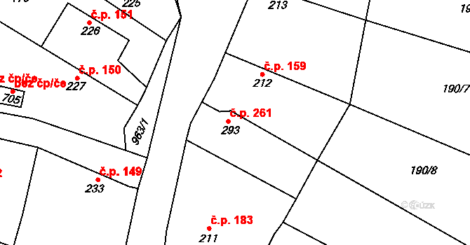 Rožďalovice 261 na parcele st. 293 v KÚ Rožďalovice, Katastrální mapa