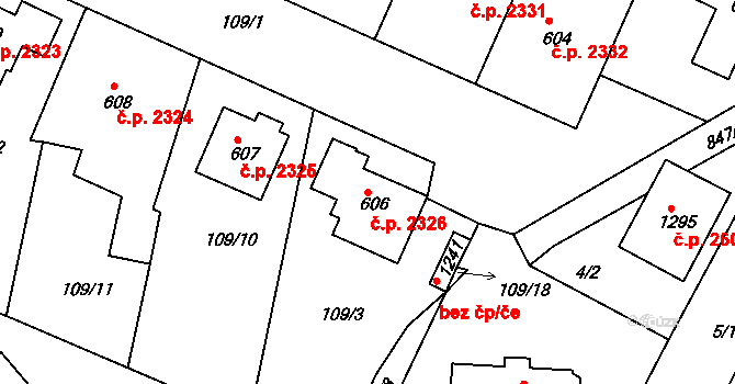 Nětčice 2326, Kyjov na parcele st. 606 v KÚ Nětčice u Kyjova, Katastrální mapa