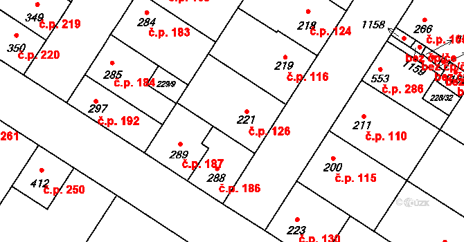 Humny 126, Pchery na parcele st. 221 v KÚ Pchery, Katastrální mapa