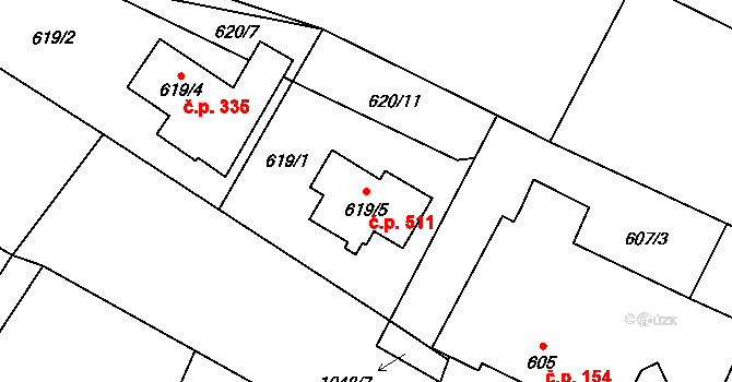 Krmelín 511 na parcele st. 619/5 v KÚ Krmelín, Katastrální mapa