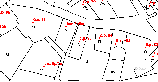Sedlec 93, Sedlec-Prčice na parcele st. 75 v KÚ Sedlec u Votic, Katastrální mapa