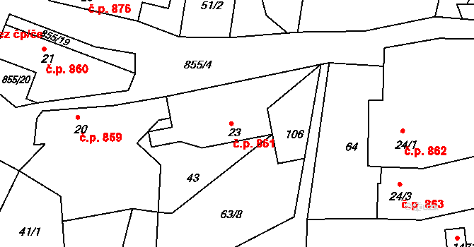 Těptín 861, Kamenice na parcele st. 23 v KÚ Těptín, Katastrální mapa