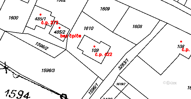 Písek 422 na parcele st. 109 v KÚ Písek u Jablunkova, Katastrální mapa