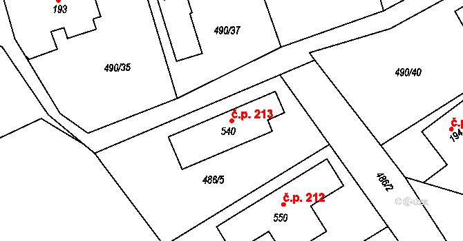 Bohutín 213 na parcele st. 540 v KÚ Bohutín, Katastrální mapa