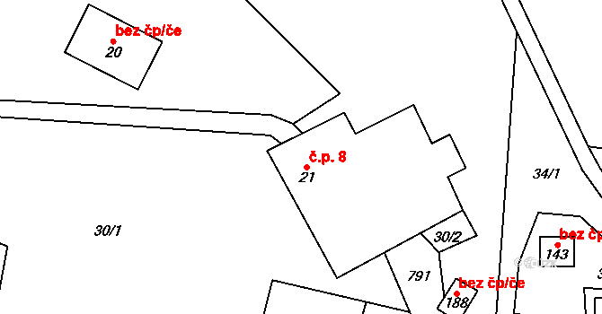 Chrastavec 8 na parcele st. 21 v KÚ Chrastavec, Katastrální mapa