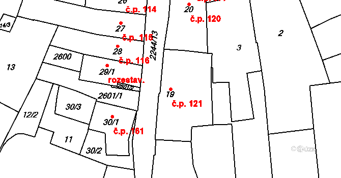 Uničov 121 na parcele st. 19 v KÚ Uničov, Katastrální mapa