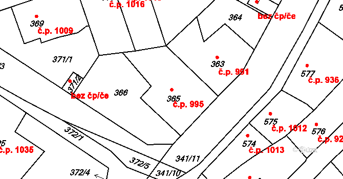Hořovice 995 na parcele st. 365 v KÚ Velká Víska, Katastrální mapa