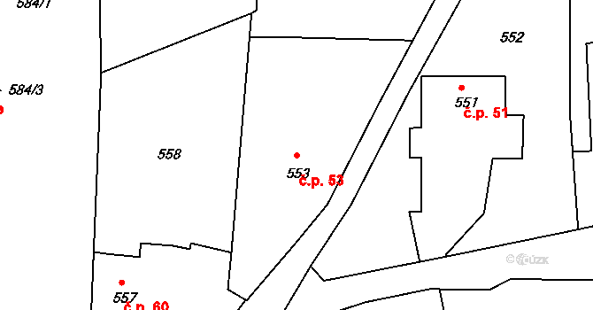 Krasetín 53, Holubov na parcele st. 553 v KÚ Holubov, Katastrální mapa