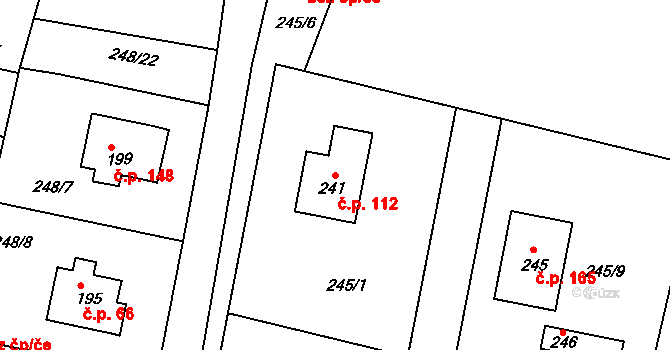 Lounky 112, Chodouny na parcele st. 241 v KÚ Lounky, Katastrální mapa