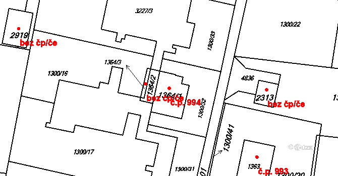 Rožnov pod Radhoštěm 994 na parcele st. 1364/1 v KÚ Rožnov pod Radhoštěm, Katastrální mapa