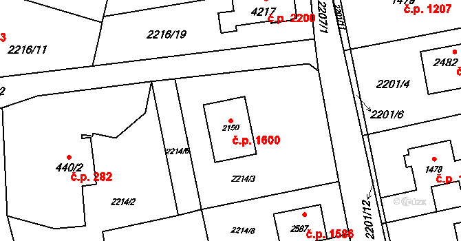 Rožnov pod Radhoštěm 1600 na parcele st. 2150 v KÚ Rožnov pod Radhoštěm, Katastrální mapa