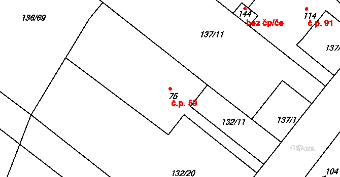 Psinice 59, Libáň na parcele st. 75 v KÚ Psinice, Katastrální mapa