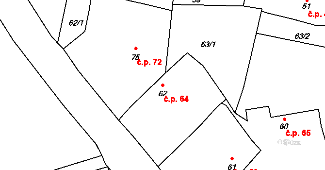 Záboří 64 na parcele st. 62 v KÚ Záboří u Blatné, Katastrální mapa