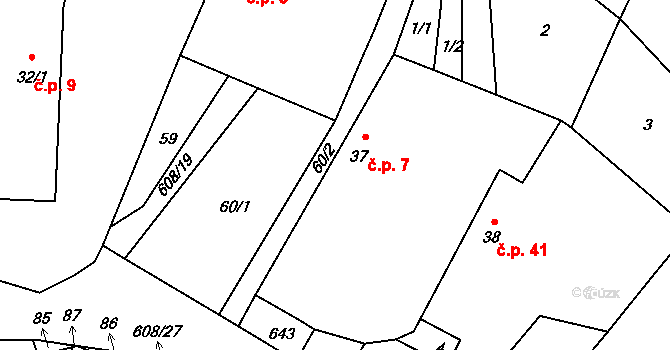 Lovětín 7, Batelov na parcele st. 37 v KÚ Lovětín u Třešti, Katastrální mapa