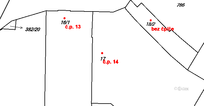 Topol 14, Chrudim na parcele st. 17 v KÚ Topol, Katastrální mapa