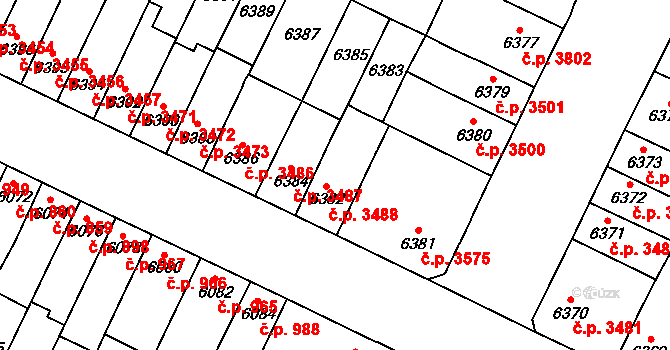 Židenice 3488, Brno na parcele st. 6382 v KÚ Židenice, Katastrální mapa