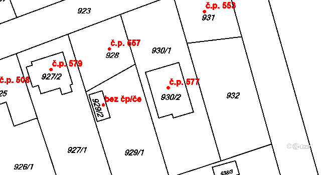 Volyně 577 na parcele st. 930/2 v KÚ Volyně, Katastrální mapa