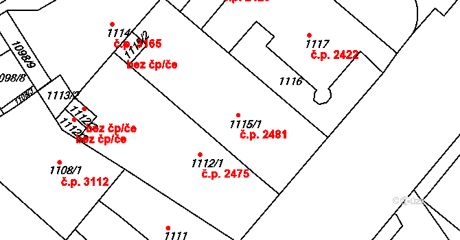 Teplice 2481 na parcele st. 1115/1 v KÚ Teplice, Katastrální mapa