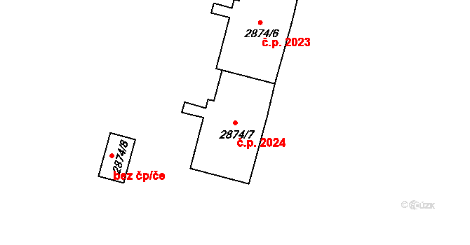 Sokolov 2024 na parcele st. 2874/7 v KÚ Sokolov, Katastrální mapa