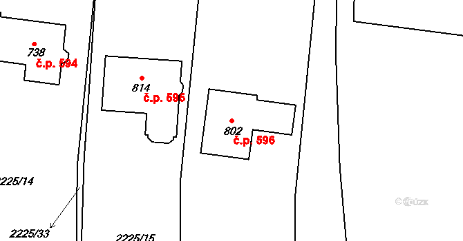 Černilov 596 na parcele st. 802 v KÚ Černilov, Katastrální mapa