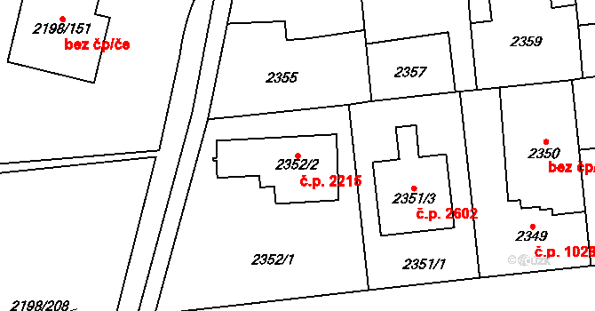 Horní Počernice 2215, Praha na parcele st. 2352/2 v KÚ Horní Počernice, Katastrální mapa