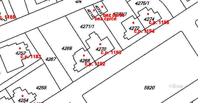 Záběhlice 1193, Praha na parcele st. 4270 v KÚ Záběhlice, Katastrální mapa
