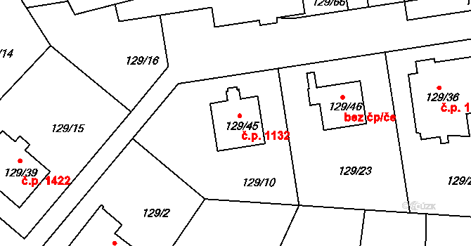 Krč 1132, Praha na parcele st. 129/45 v KÚ Krč, Katastrální mapa