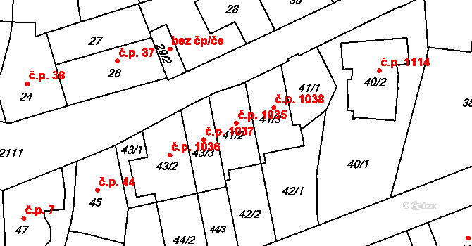 Ruzyně 1035, Praha na parcele st. 41/2 v KÚ Ruzyně, Katastrální mapa