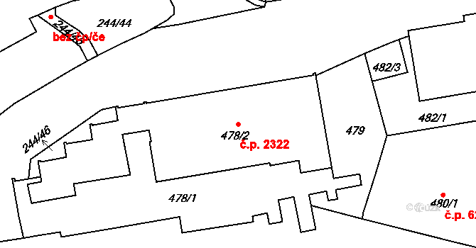 Břevnov 2322, Praha na parcele st. 478/2 v KÚ Břevnov, Katastrální mapa